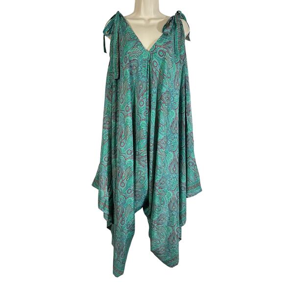 KARMA‎ HIGHWAY harem jumpsuit teal Paisley Woman’s OS Boho Resort - Picture 1 of 8